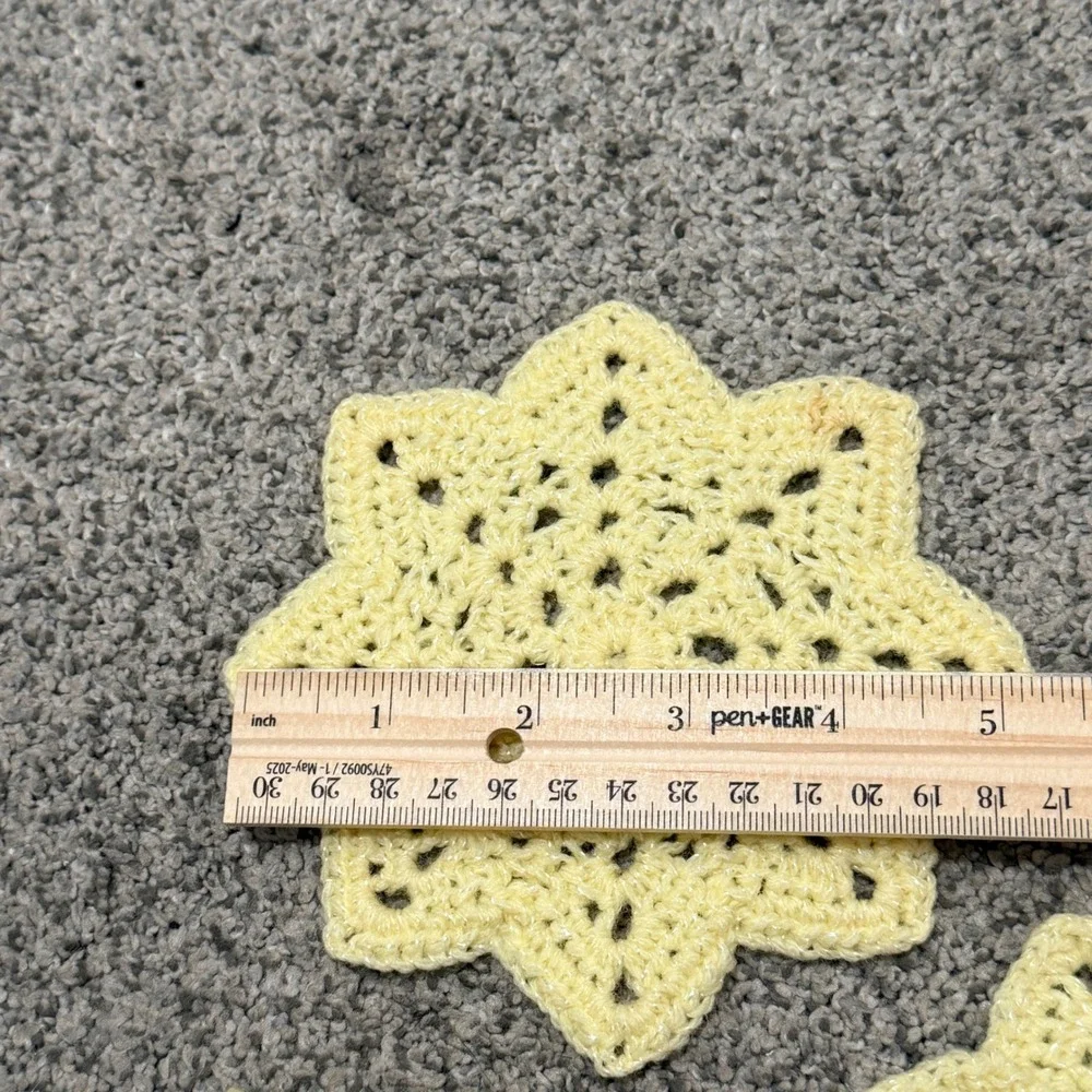 Vintage Crochet Doilies Star Coasters Set of 3 Yellow 5.25in Cotton